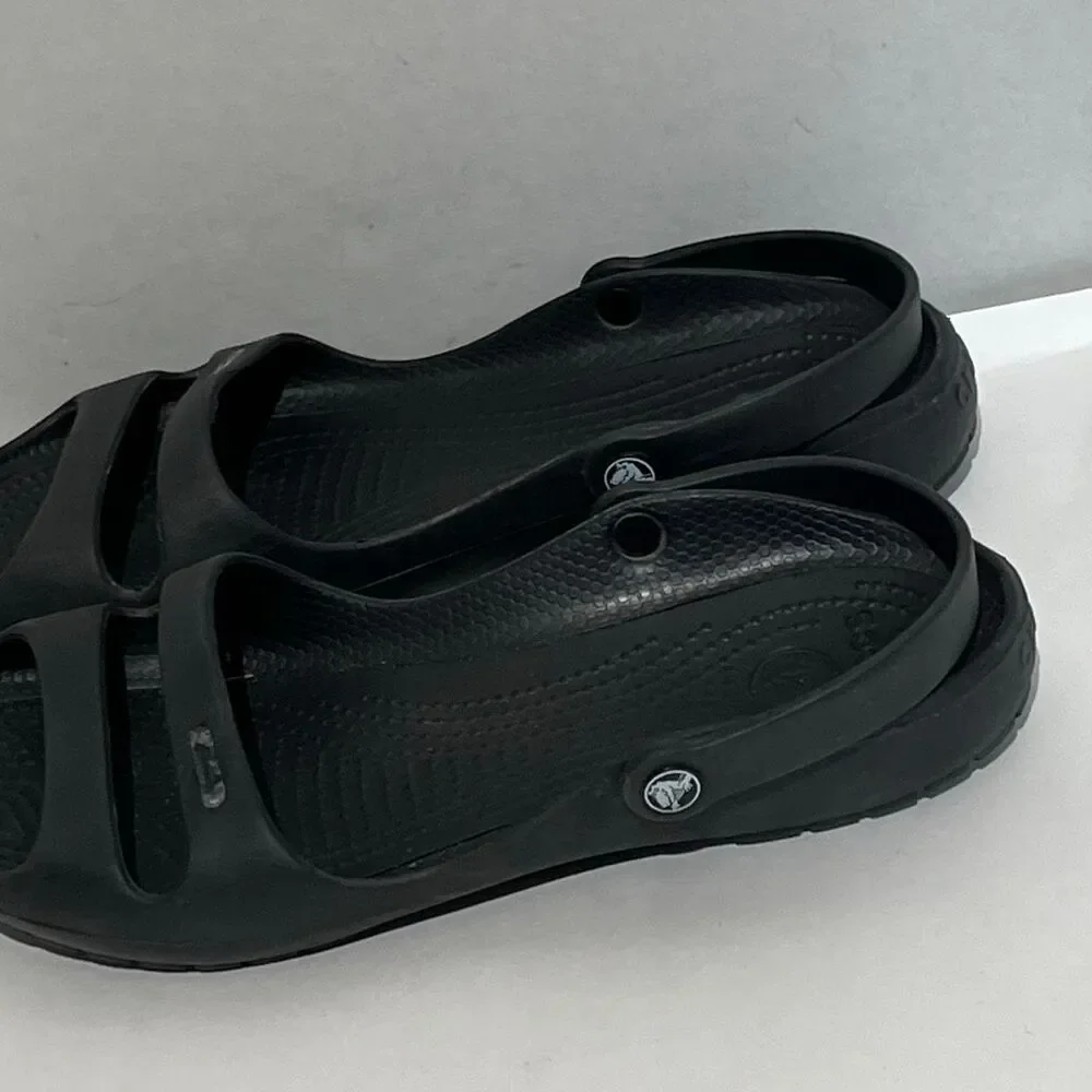 Crocs Cleo II‎ Double Strap Adjustable Sandals Black Womens Size 4 Slides